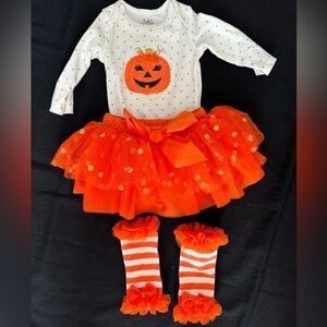 Baby Essentials 6M Girls Fall outfit Halloween Pumpkin Socks Skirt Orange